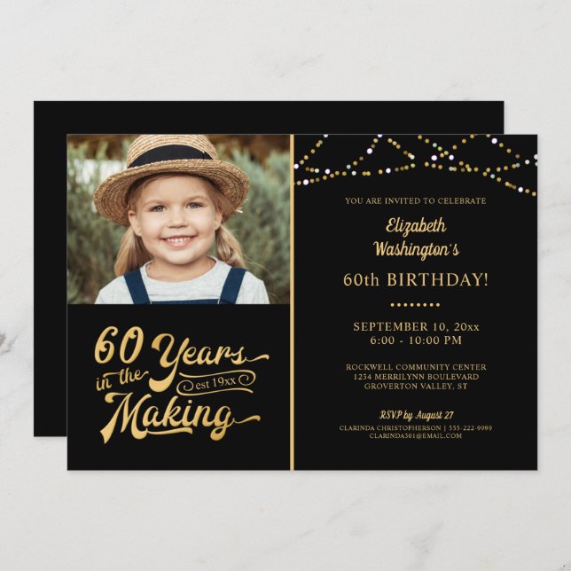 60th Birthday YEARS IN THE MAKING String Lights Invitation (Front/Back)