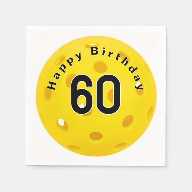 60th Birthday Yellow Pickleball Napkin (Front)
