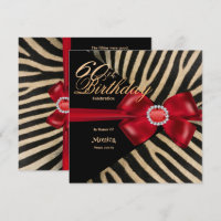 60th Birthday Zebra Red Bow & Diamonds 