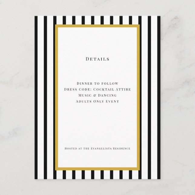 60th Black & Gold Birthday Details Card Insert (Front)