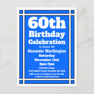 60th Blue Geometric Birthday Invite Postcard