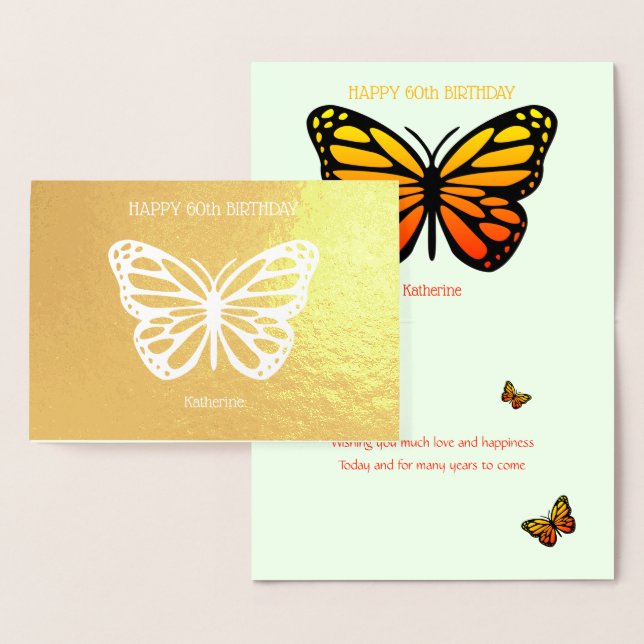 60th butterfly birthday add name foil card (Display)