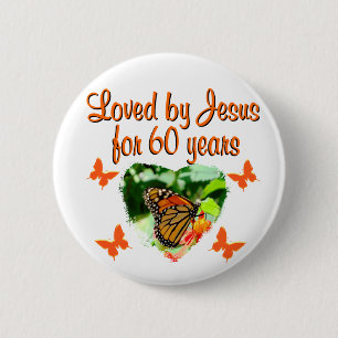 60TH BUTTERFLY BIRTHDAY DESIGN 2 INCH ROUND BUTTON