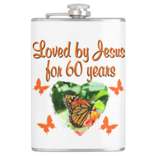 60TH BUTTERFLY BIRTHDAY DESIGN HIP FLASK