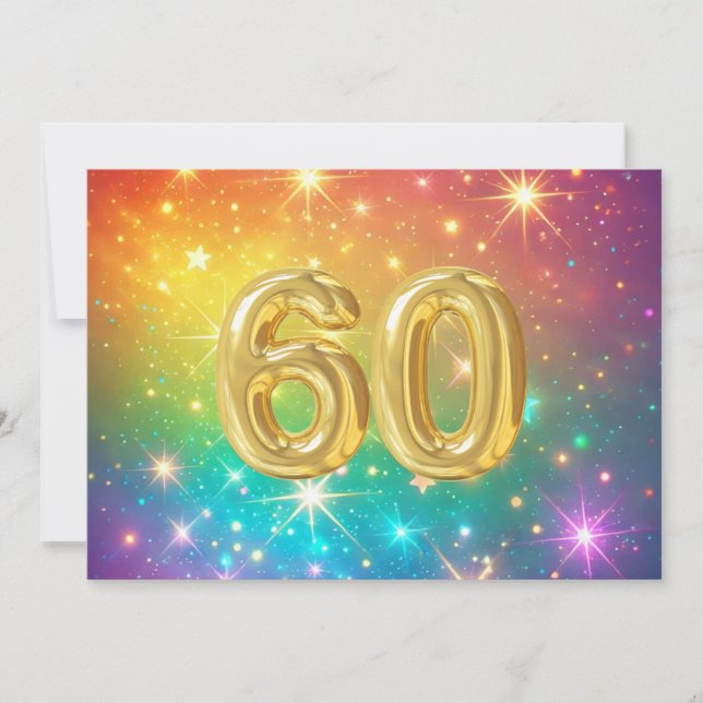 60th Colourful Rainbow star space  Holiday Card (Front)