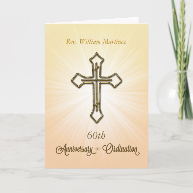 60th Custom Name, Year, Anniversary of Ordination, Card (Front)