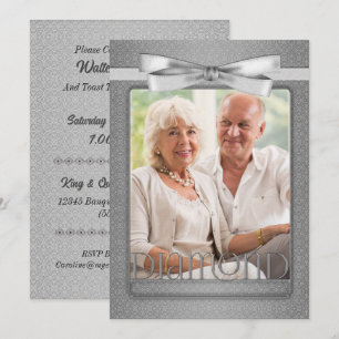 60th Diamond Anniversary Damask Party with Photo Invitation