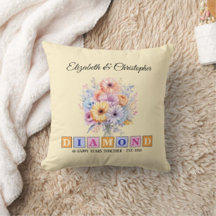 60th Diamond anniversary floral peach Throw Pillow