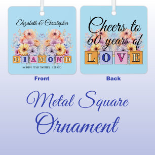 60th diamond anniversary flowers blue metal ornament