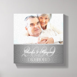 60th Diamond Anniversary Silver Damask 8x8 Photo Canvas Print