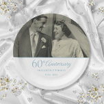 60th Diamond Anniversary Wedding Photo Paper Plate<br><div class="desc">Personalize with your favourite wedding photo and special 60 years diamond wedding anniversary details in chic diamond blue typography. Designed by Thisisnotme©</div>