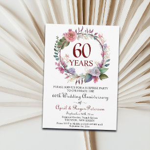 60th Diamond Surprise Wedding Anniversary Floral Invitation
