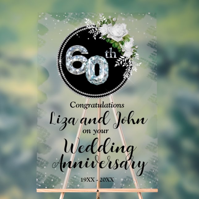 60th Diamond Wedding Anniversary Acrylic Sign (Neutral)