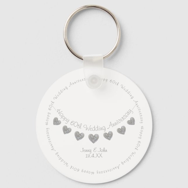 60th Diamond wedding anniversary bunting Keychain (Front)