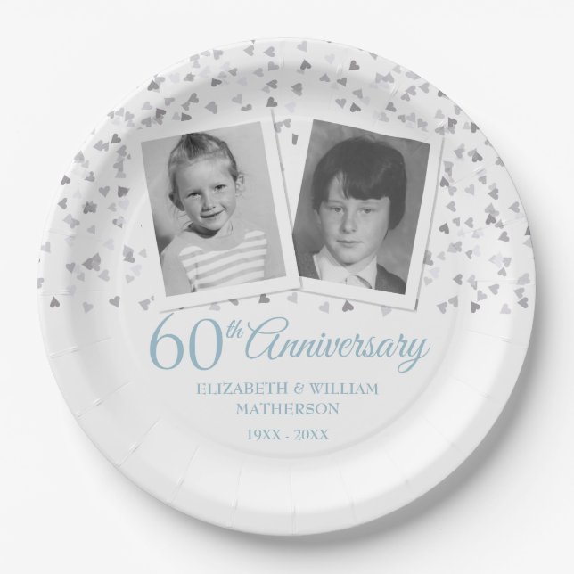 60th Diamond Wedding Anniversary Childhood Photos Paper Plate (Front)