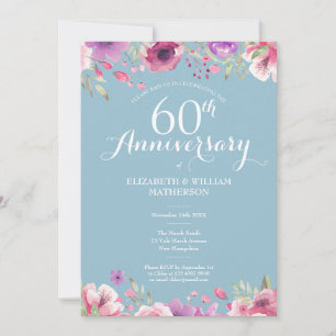 60th Diamond Wedding Anniversary Country Floral Invitation