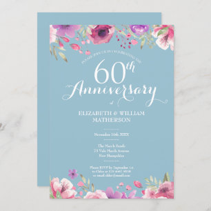 60th Diamond Wedding Anniversary Country Floral Invitation