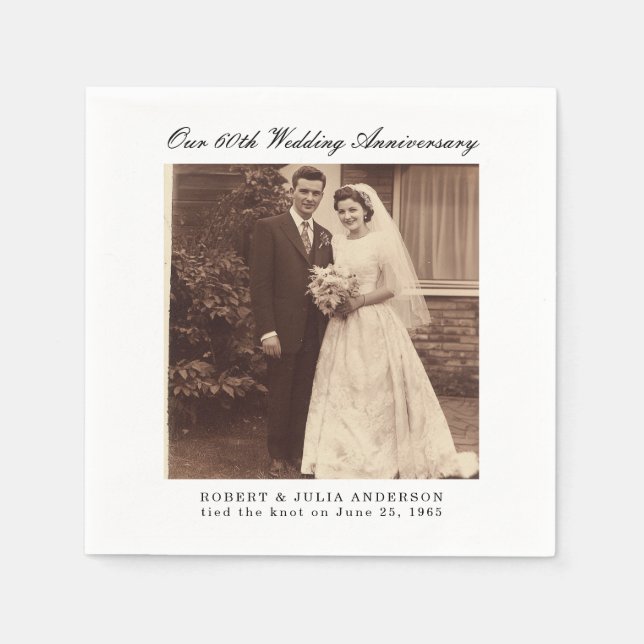60th Diamond Wedding Anniversary Custom Photo Napkin (Front)