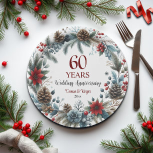 60th Diamond Wedding Anniversary Elegant Winter Paper Plate