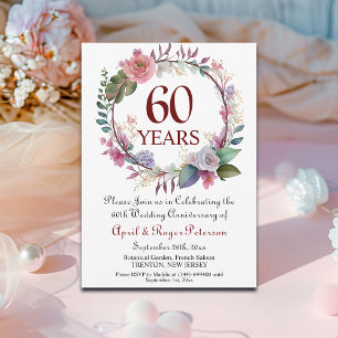 60th Diamond Wedding Anniversary Floral Invitation