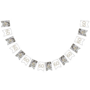 60th Diamond Wedding Anniversary Gold Typography Bunting Flags