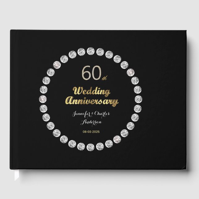 60th Diamond Wedding Anniversary Gold Typography Guest Book (Front)