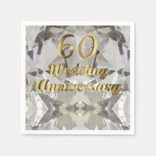 60th Diamond Wedding Anniversary Gold Typography Napkin