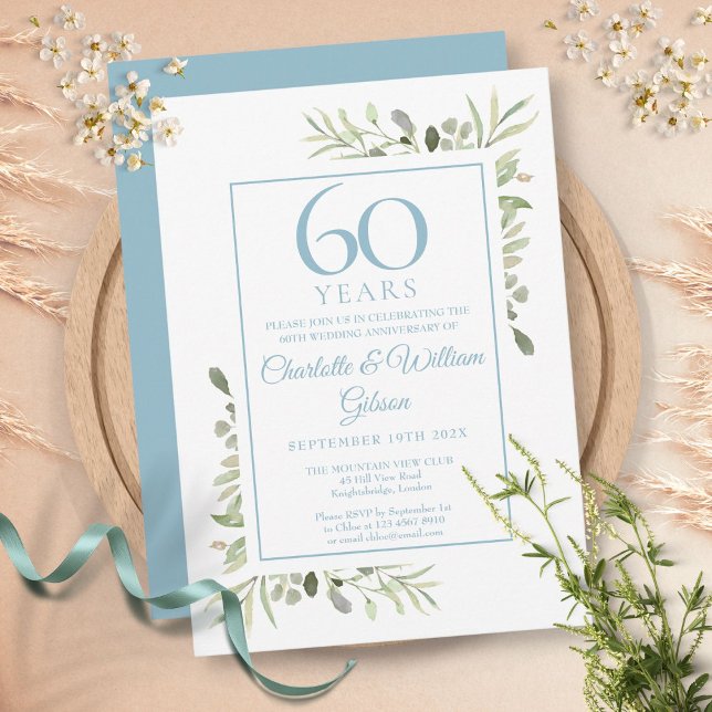 60th Diamond Wedding Anniversary Greenery  Invitation (Creator Uploaded)