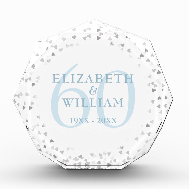 60th Diamond Wedding Anniversary Hearts Confetti Photo Block (Front)