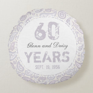 60th Diamond Wedding Anniversary Paisley Pattern Round Pillow