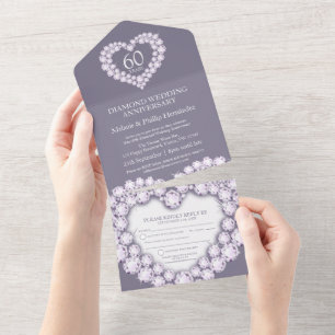 60th diamond wedding anniversary photo grey all in one invitation
