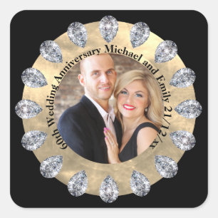 60th Diamond Wedding Anniversary PHOTO Personalize Square Sticker