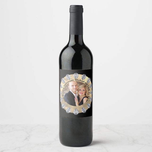 60th Diamond Wedding Anniversary PHOTO Personalize Wine Label (Front)