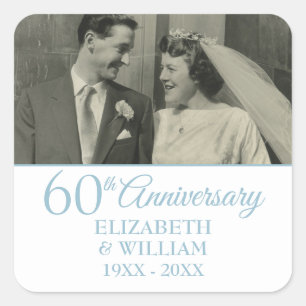 60th Diamond Wedding Anniversary Simple Photo Square Sticker