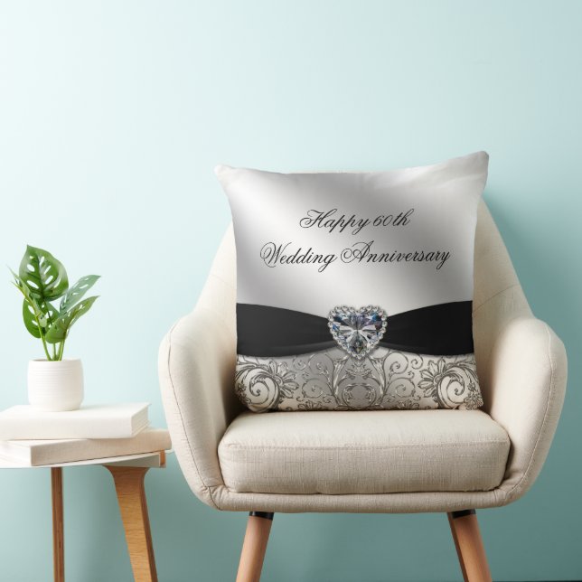 60th Diamond Wedding Anniversary Throw Pillow (Chair)