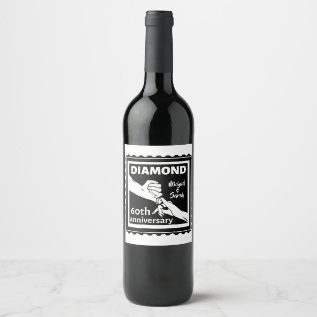 60th diamond wedding anniversary traditional wine label (Front)