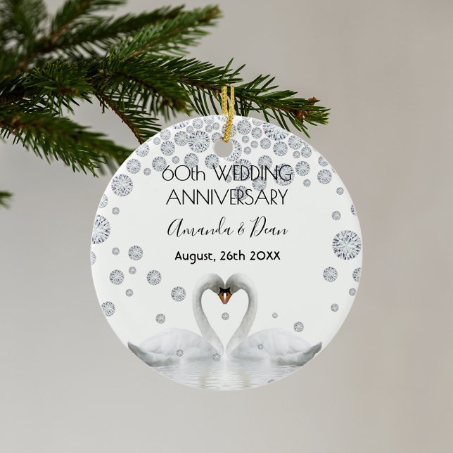 60th diamond wedding anniversary white swans ceramic ornament (Creator Uploaded)