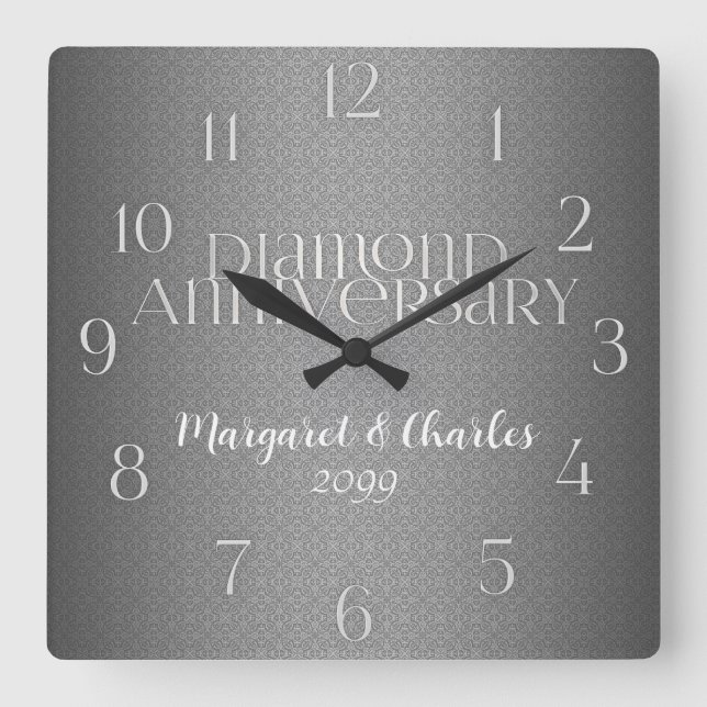 60th Diamond Wedding Annivsersary Custom Square Wall Clock (Front)