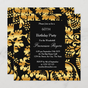 60th Elegant Birthday Party Gold Black Invitation