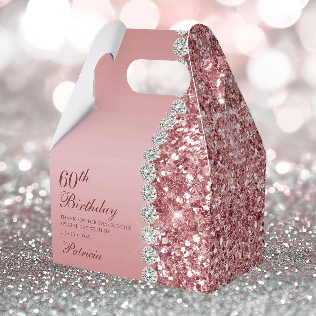 60th Elegant Rose Gold Birthday Favor Box (Creator Uploaded)