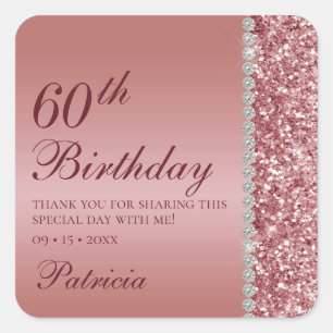 60th Elegant Rose Gold Birthday Square Sticker
