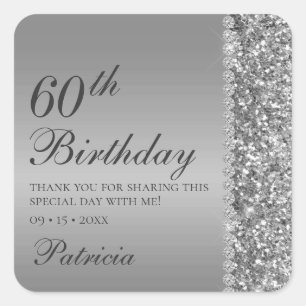 60th Elegant Silver Birthday Square Sticker