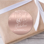 60th Fabulous Birthday Party Rose Gold Glitter Classic Round Sticker<br><div class="desc">Send out your sixtieth birthday party invitations and correspondence sealed with these chic and elegant personalized stickers. "60 & Fabulous" is written in stylish white script against a rose gold background,  with rose gold faux glitter dripping from the top. Personalize with your name.</div>