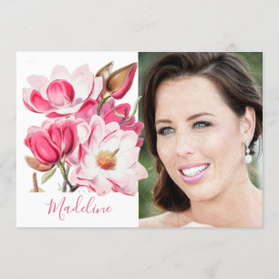 60th Floral Pink Spring Elegant Photo Birthday Invitation