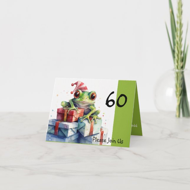 60th Frog Holiday Birthday striped hat Invitation (Front)