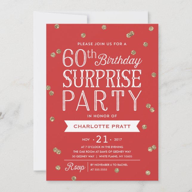 60th Glitter Confetti Surprise Party Invitation (Front)