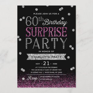 60th Glitter Confetti Surprise Party Invitation