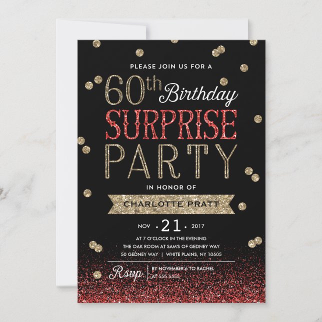 60th Glitter Confetti Surprise Party Invitation (Front)