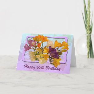 60th Happy Birthday Card - Freesias