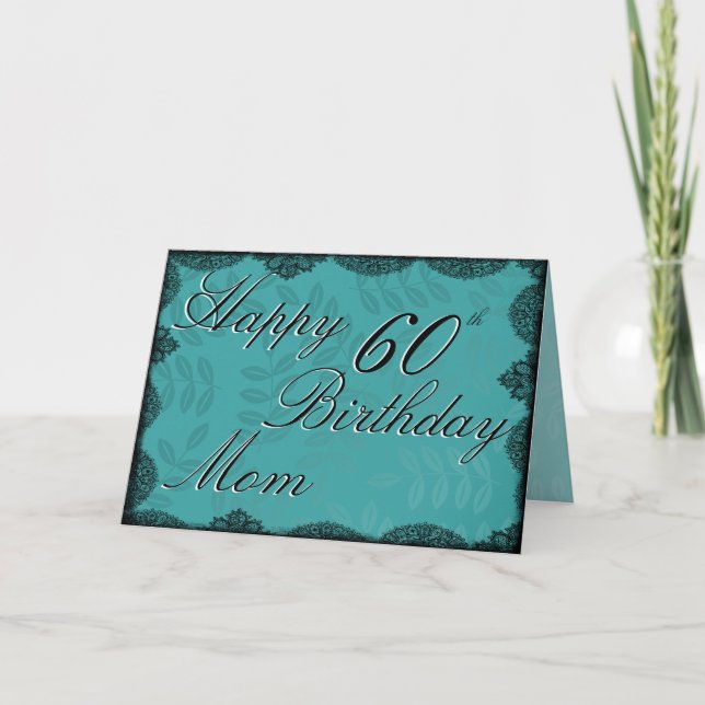 60th Happy Birthday Card - Teal Vintage Lace (Front)
